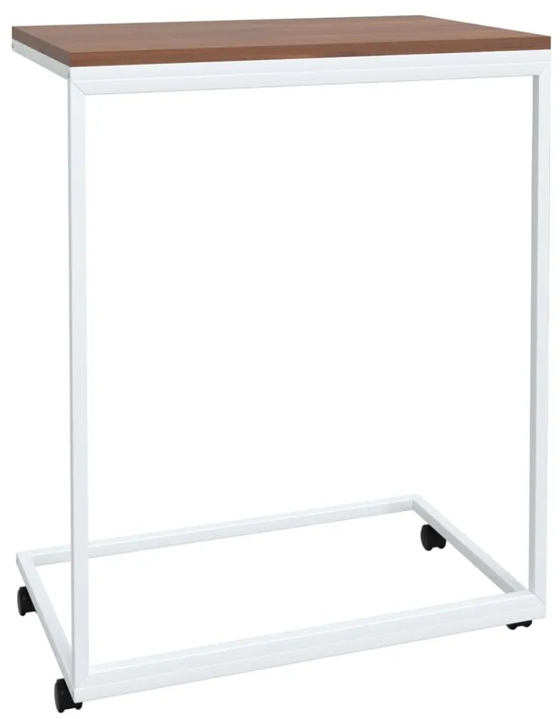 Tavolino con ruote bianco 55x35x70 cm in legno multistrato