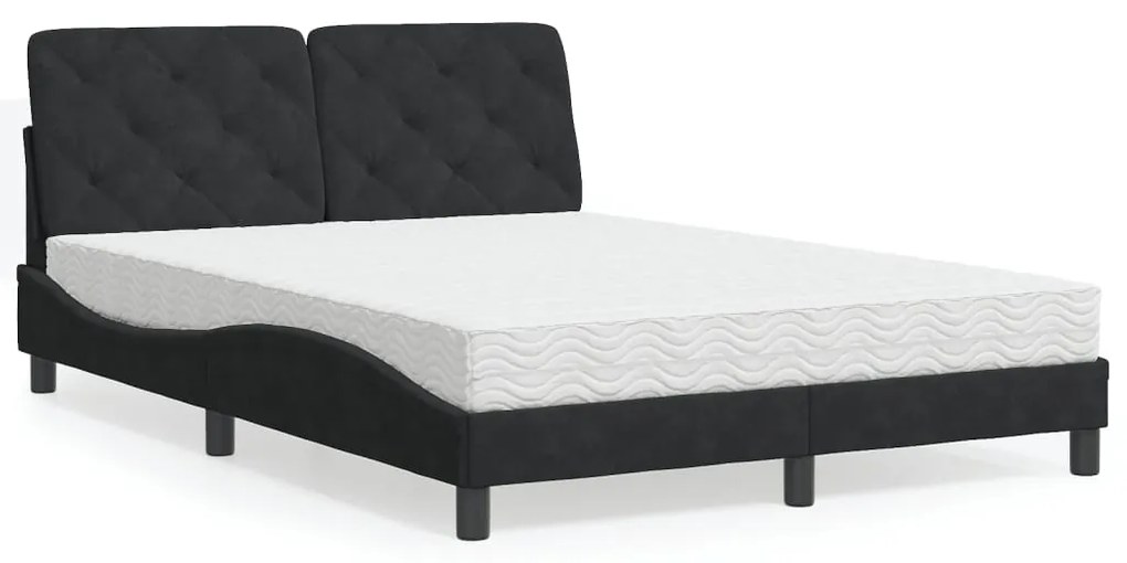 Letto Con Materasso Nero 140x200 Cm İn Velluto /