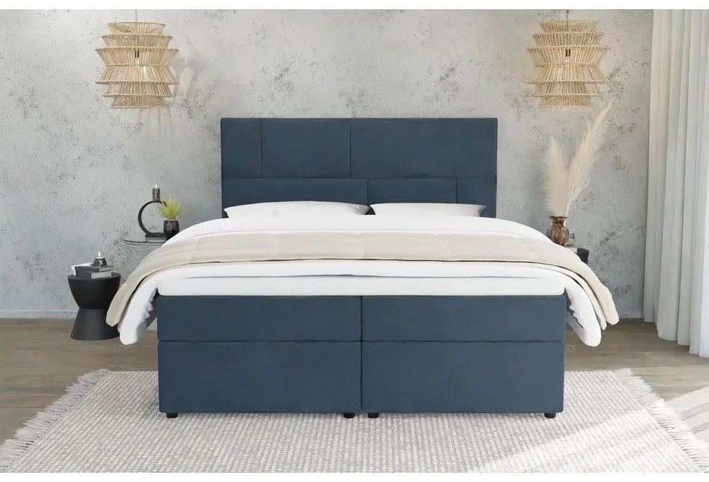 Letto boxspring blu scuro con contenitore 180x200 cm Lola - Ropez