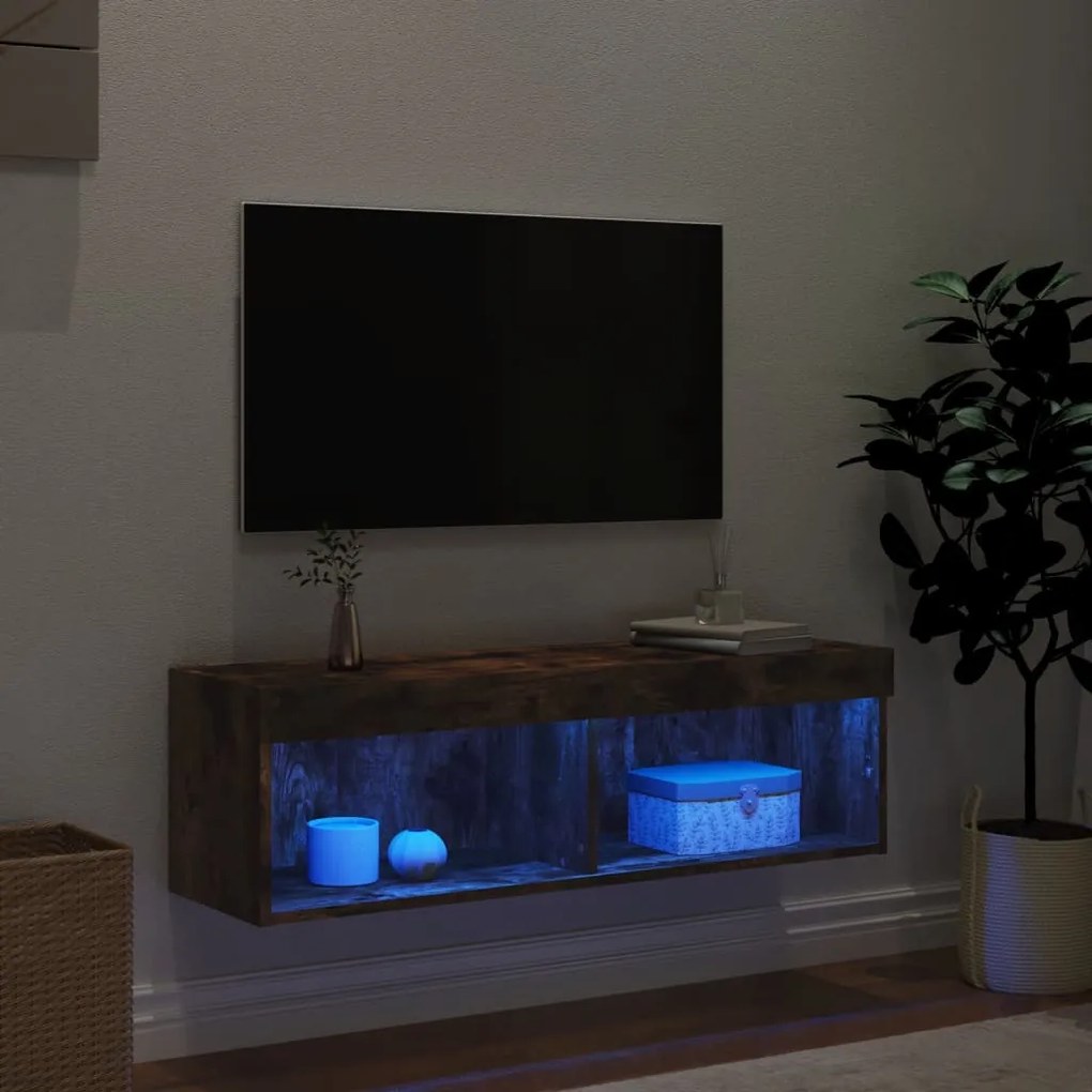 Mobile porta tv con luci led rovere fumo 100x30x30 cm