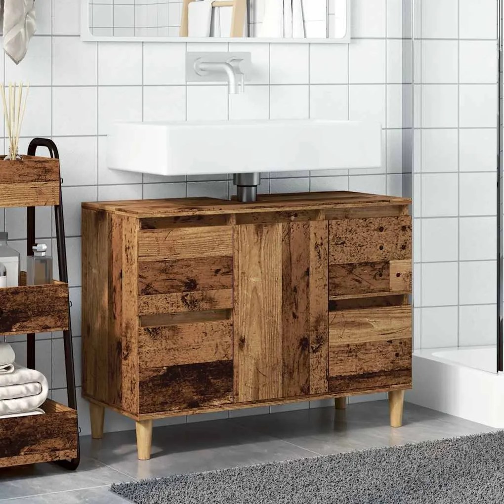 Mobile lavabo legno antico 80x33x60 cm in legno multistrato