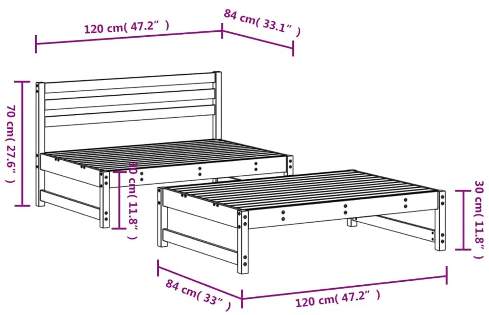 Set Salotto da Giardino 2 pz Grigio in Legno Massello di Pino