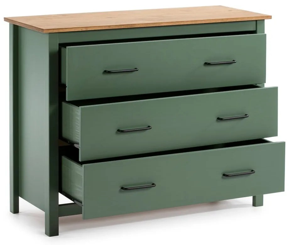 Cassettiera bassa in legno di pino di colore verde-naturale 100x80 cm Miranda - Marckeric