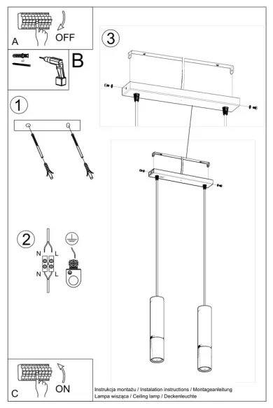 Sollux SL.0941 - Lampadario a sospensione con filo LOOPEZ 2xGU10/10W/230V nero/cromo