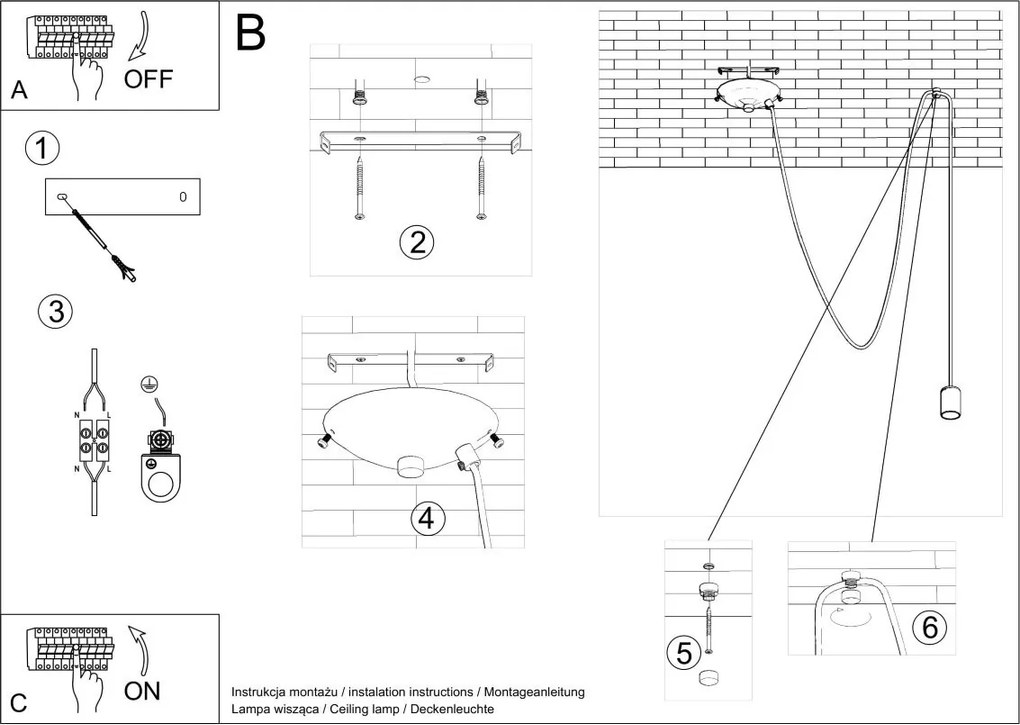 Lampada a Sospensione EDISON 1 E27 Nera in Acciaio