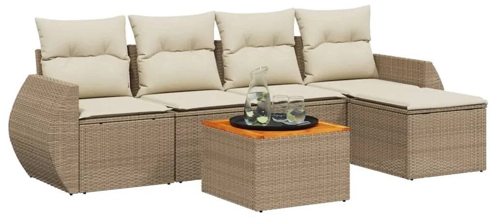 Set divano da giardino 6 pz con cuscini beige in polyrattan