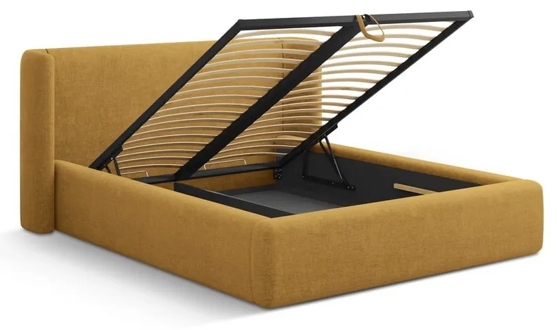 Letto matrimoniale imbottito color senape con contenitore con rete inclusa 160x200 cm Jason – Windsor &amp; Co Sofas