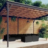 Set Divani da Giardino 9 pz con Cuscini in Polyrattan Nero 3102056