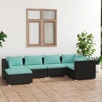 Set Salotto da Giardino 6 pz con Cuscini in Polyrattan Nero 3101809