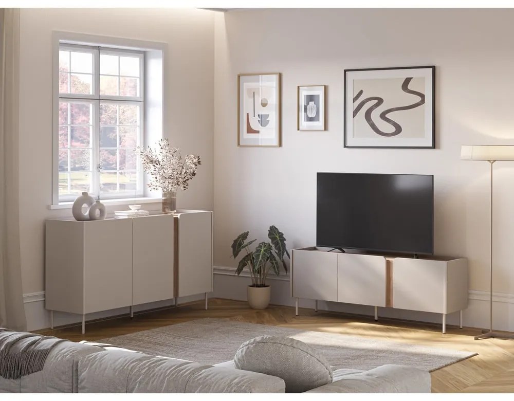 Cassettiera effetto rovere in colore crema-naturale 150x82,5x40,5 cm Lucile - Marckeric