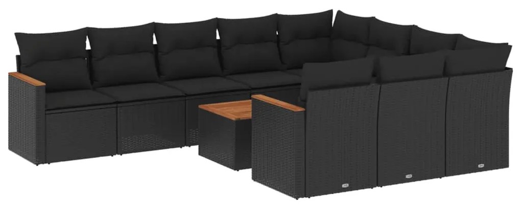 Set Divani da Giardino 11 pz con Cuscini in Polyrattan Nero