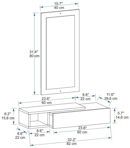 Mensola + specchio a parete VIEN bianco