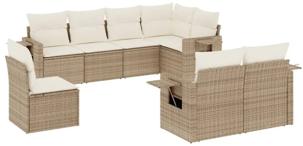 Set Divano da Giardino 8 pz con Cuscini Beige in Polyrattan