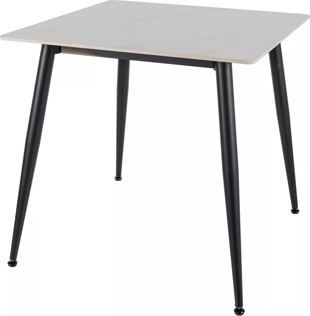 Tavolo Rion 80 in ceramica bianca lucida e metallo nero – 80x80x76 cm