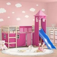 Letto a Soppalco con Torre Bambini Rosa 90x190cm Massello Pinocod mxl 85633