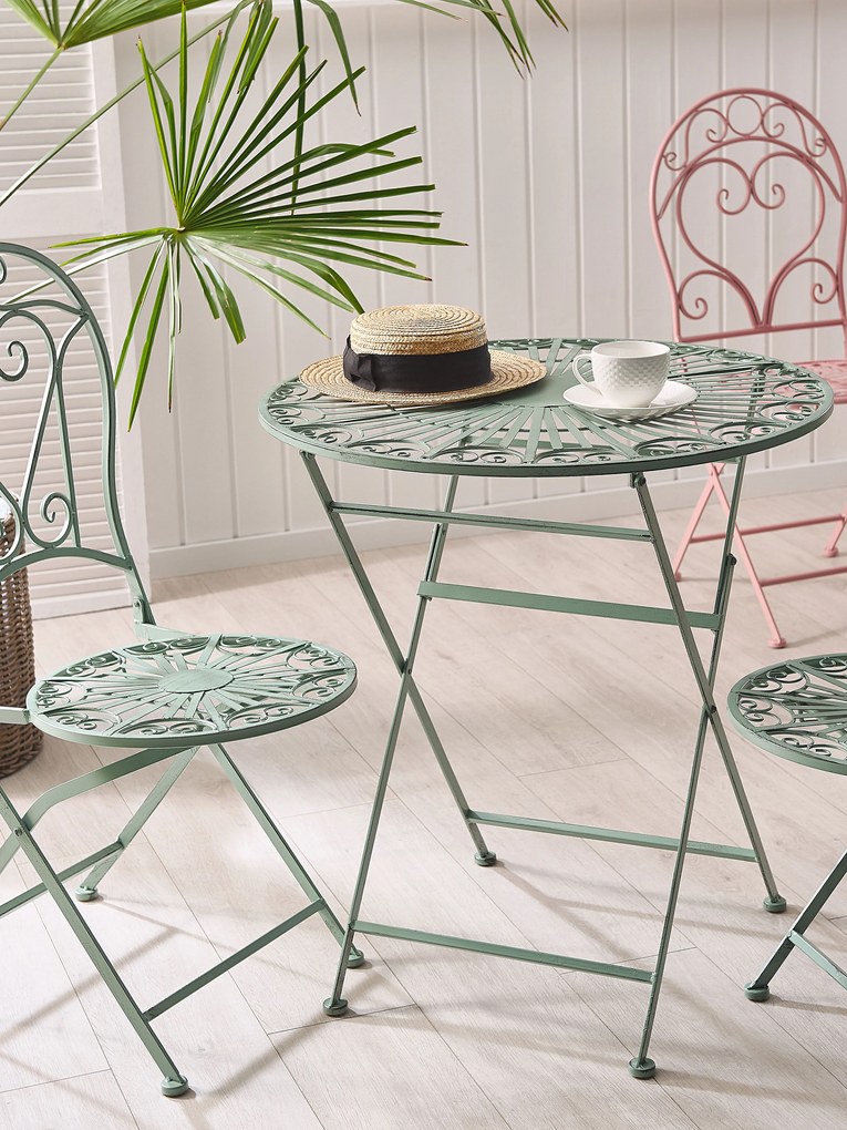 Set da balcone con 2 sedie ed un tavolo pieghevoli in metallo verde TRENTO Beliani