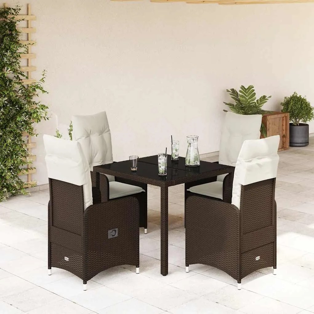 Set Bistrò Da Giardino 5 Pz Con Cuscini İn Polyrattan Marrone /