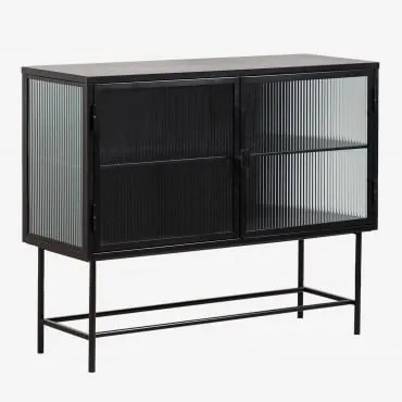 Madia verticale in metallo e vetro Nero - Sklum