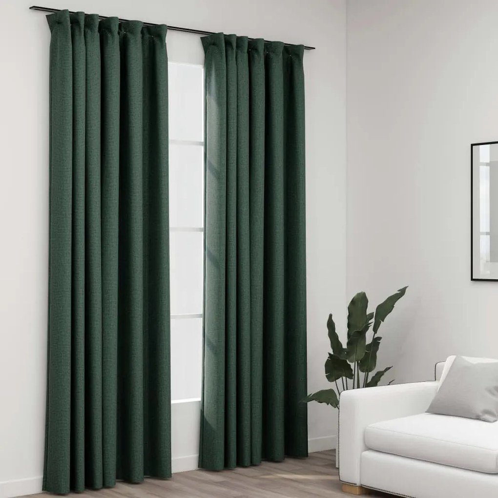 Tende Oscuranti Con Ganci Effetto Lino 2 Pz Verdi 140x245 Cm /