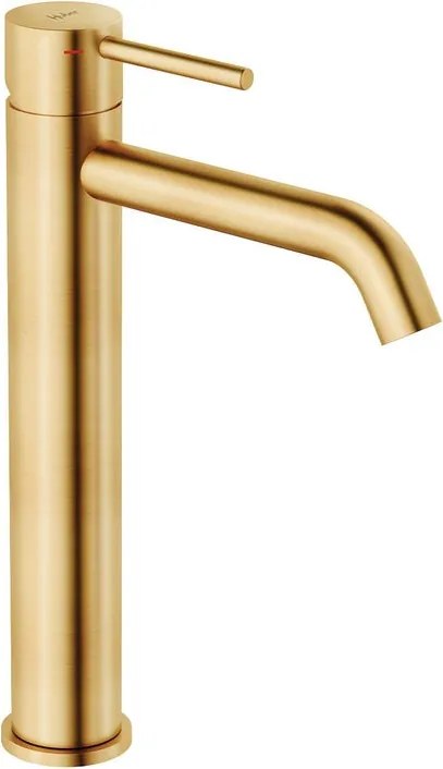 Rubinetto per lavabo getto laminare cristallino TAYRONA oro spazzolato satinato HUBER H 28.7 cm