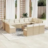 Set Divani da Giardino 14pz con Cuscini in Polyrattan Beige 3218398