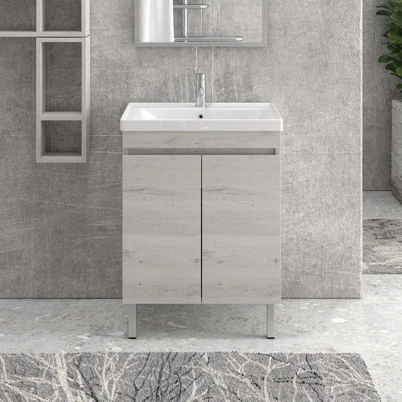 Kamalu - mobile bagno a terra 65cm con lavabo integrato sv-65t