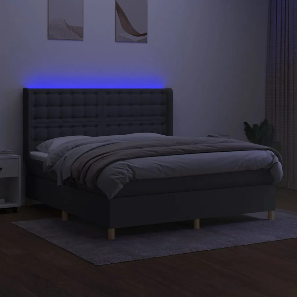 Letto a molle materasso e led grigio scuro 160x200cm in tessuto