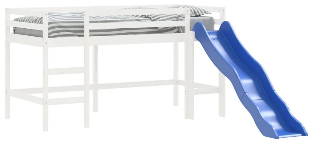 Letto soppalco scivolo bambini bianco 90x200 cm massello pino