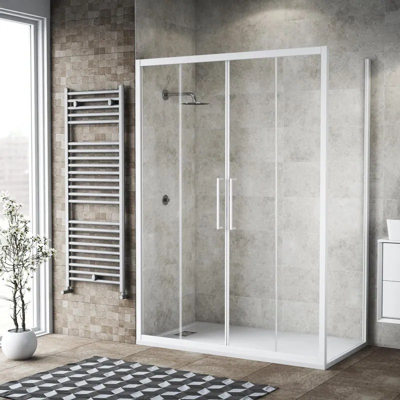 Box doccia con ingresso frontale scorrevole Record L 155 x H 195 cm, vetro 6 mm vetro senza finitura / trasparente profilo bianco cromato
