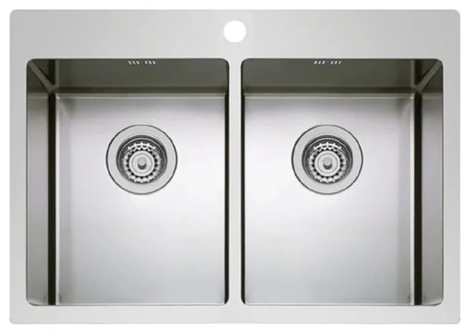 Lavello sopratop 2 vasche in inox argento PYRAMIS Istros L 51 x L 75.5 cm