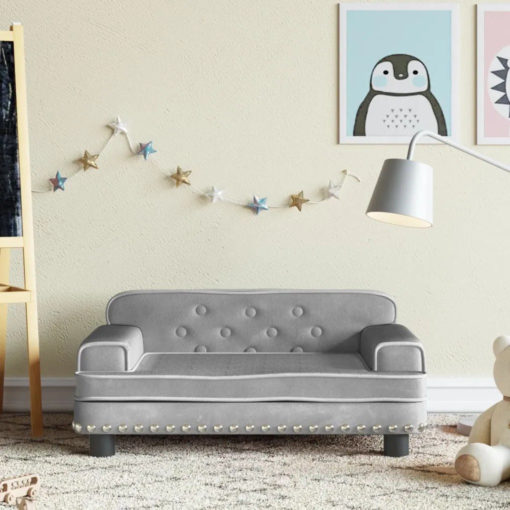 Divano Per Bambini Grigio Chiaro 70x45x30 Cm İn Velluto /