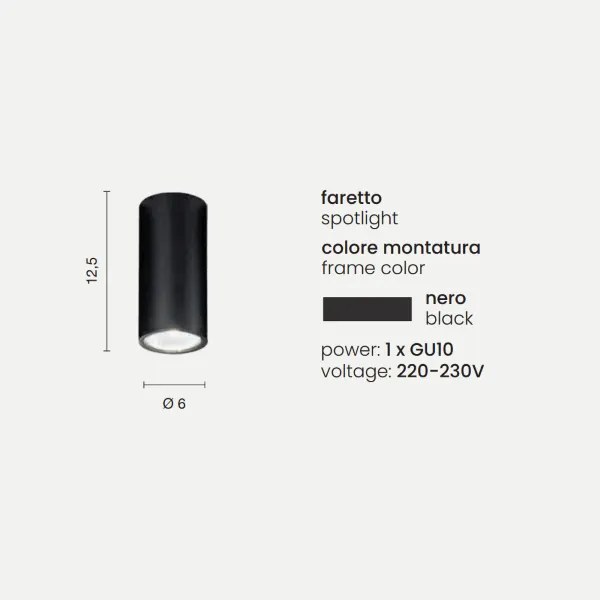 Lampada faretto da interno FILO in alluminio verniciato 6x12 cm Nero