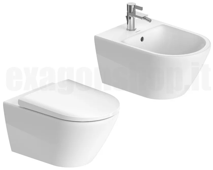 Duravit D-neo coppia Vaso Rimless e Bidet Sospeso Con Sedile Rallentato Bianco