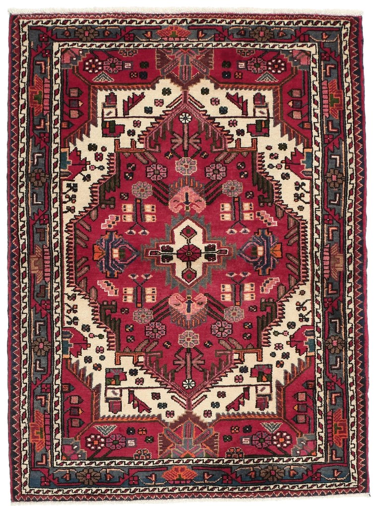 Hamedan Tappeto 110 x 150 Rosso (Iran) Annodato A Mano
