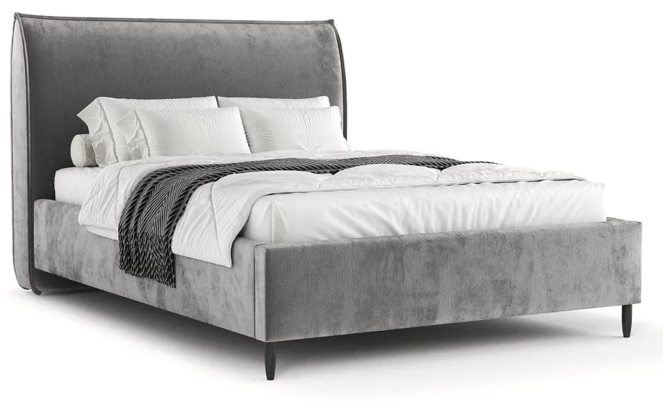 Letto matrimoniale imbottito grigio con spazio contenitivo e rete 180x200 cm Shell - Maison de Rêve