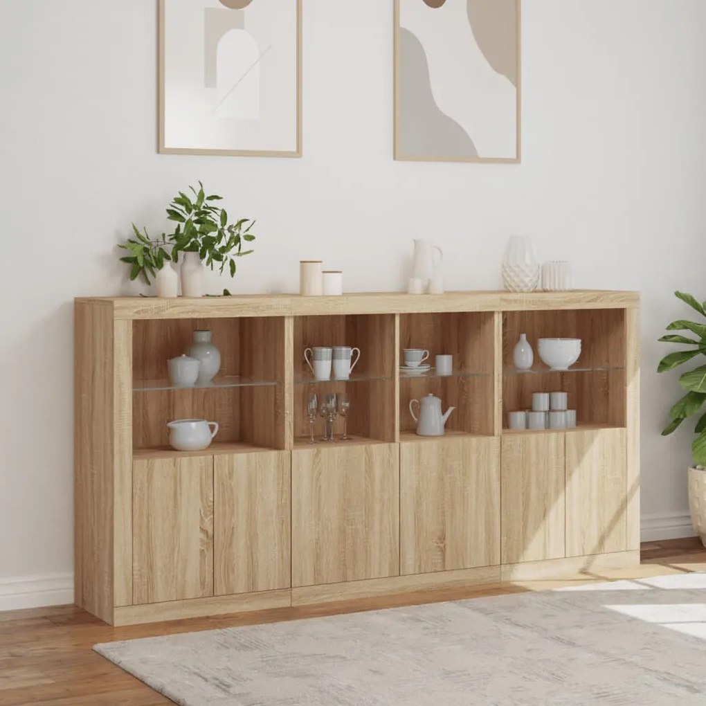 Credenza con Luci LED Rovere Sonoma 202x37x100 cm