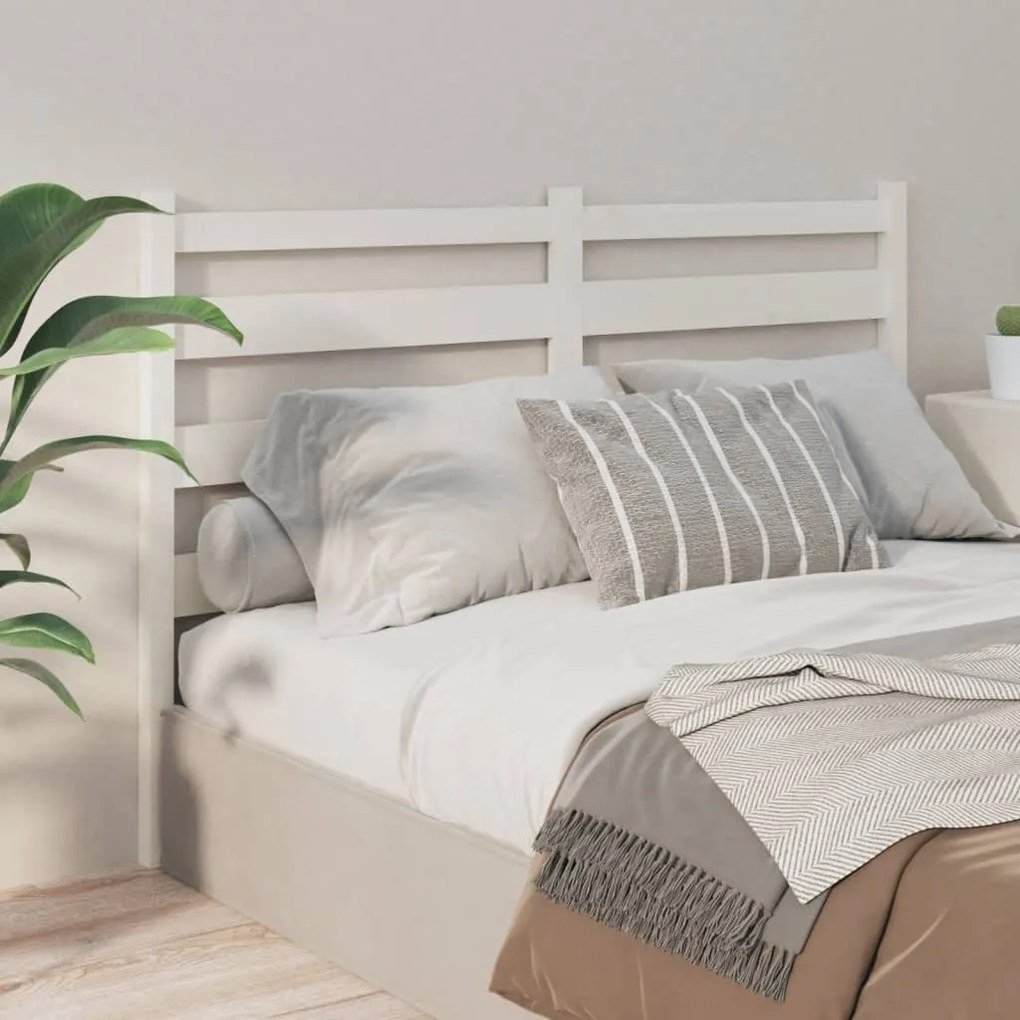 Testiera Per Letto Bianca 126x4x100cm İn Legno Massello Di Pino /