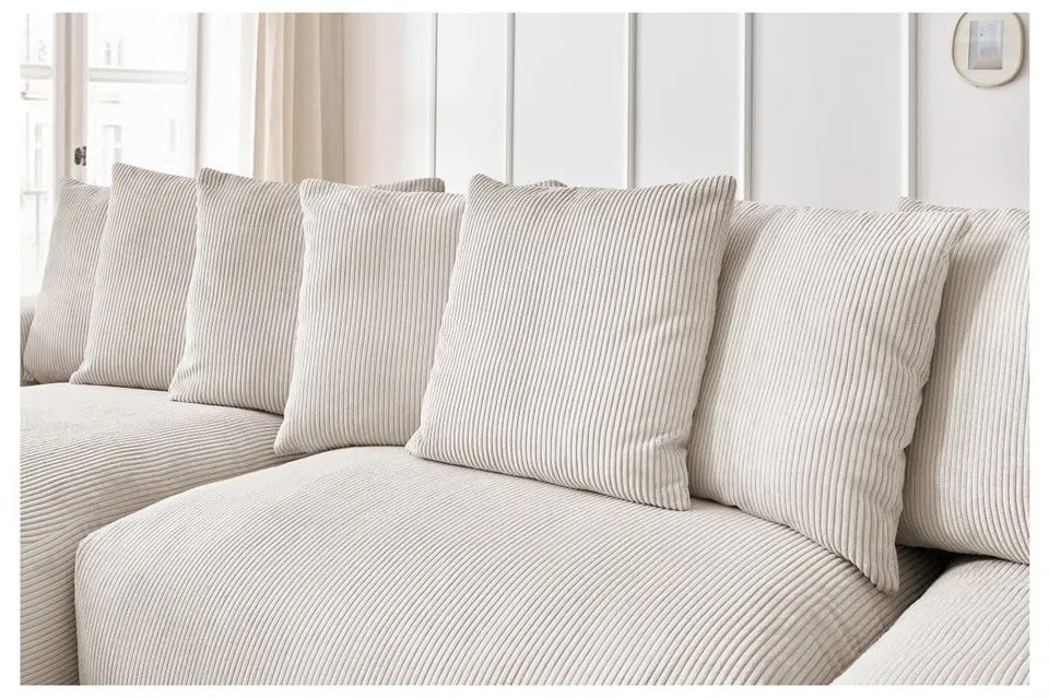 Divano angolare color crema con rivestimento in velluto a coste Voltaire – Bobochic Paris