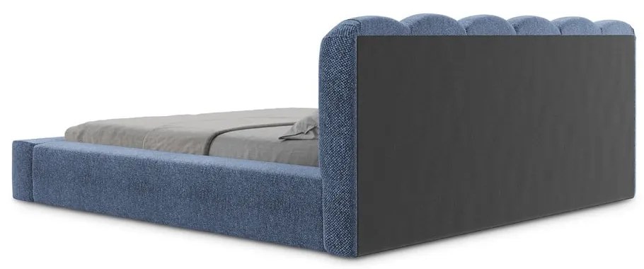Letto matrimoniale imbottito blu con contenitore con griglia 160x200 cm Mano - Makamii