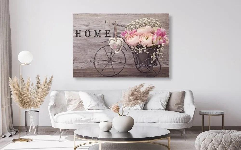 Stampa su tela – Fiori meravigliosi in vaso vintage con iscrizione