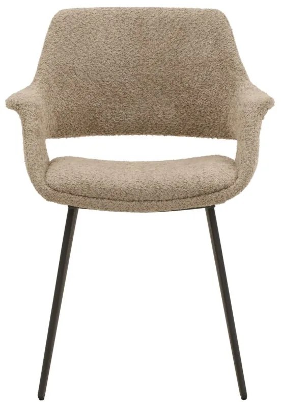 Set di sedie EMBAJADORES in tessuto beige effetto bouclé e gambe in metallo nero, con braccioli