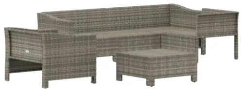 Set Divani da Giardino 6 pz con Cuscini in Polyrattan Grigio