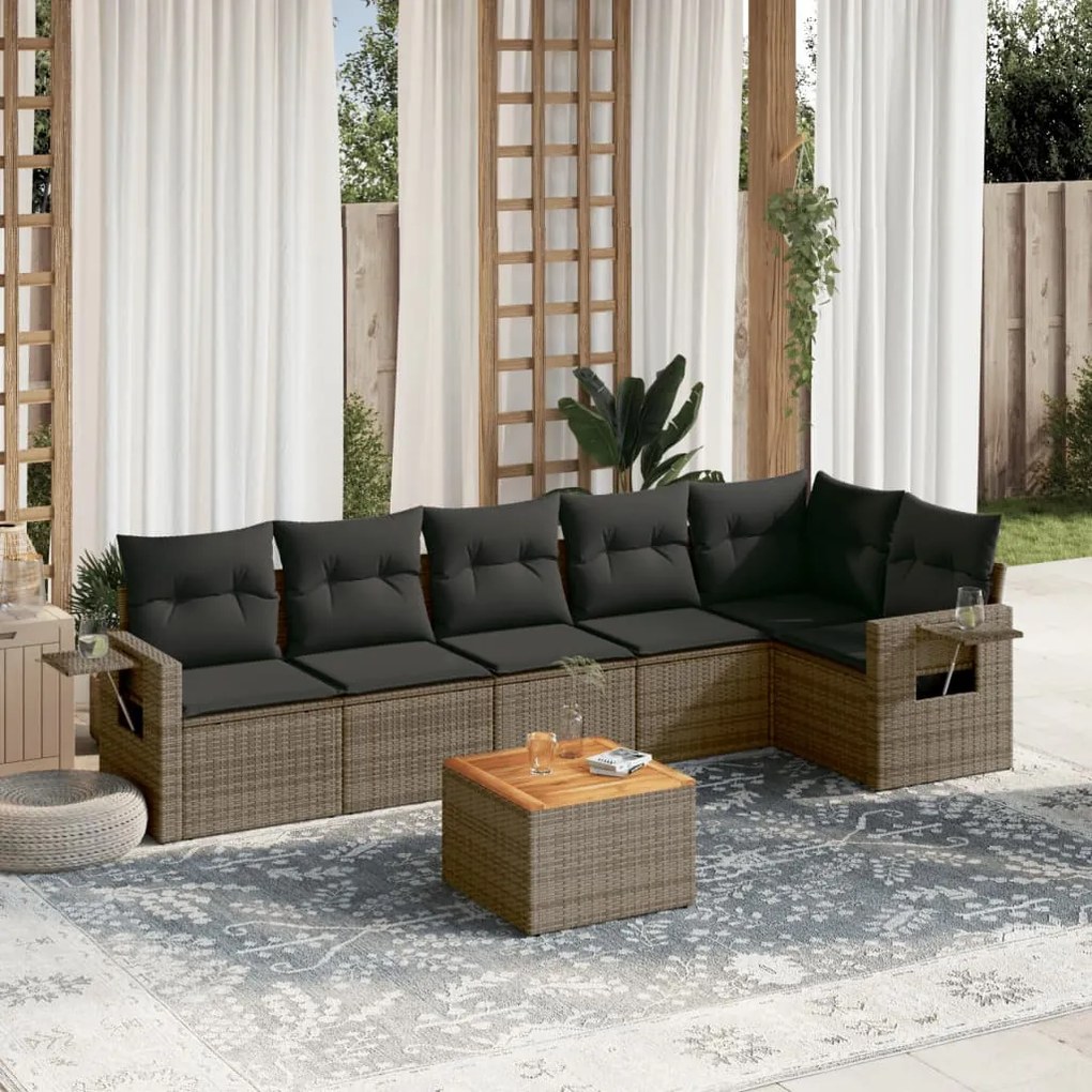Set divani da giardino 7 pz con cuscini grigio in polyrattan