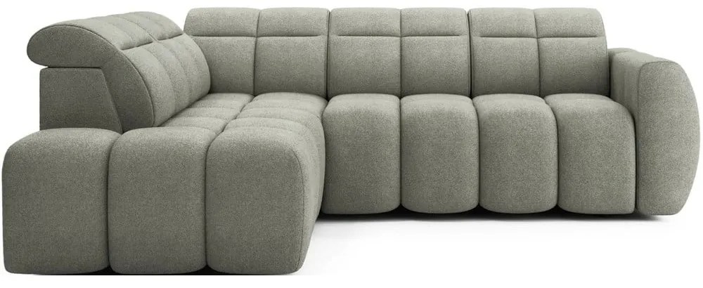 Divano angolare verde polveroso allungabile/con contenitore (con penisola a sinistra/a L) e rivestimento in bouclé Falconn – ELTAP