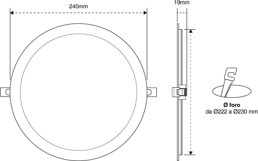 Pannello LED Rotondo 24W 2.400lm Foro Ø225-230mm Osram chip LED Colore Bianco Caldo 3.000K