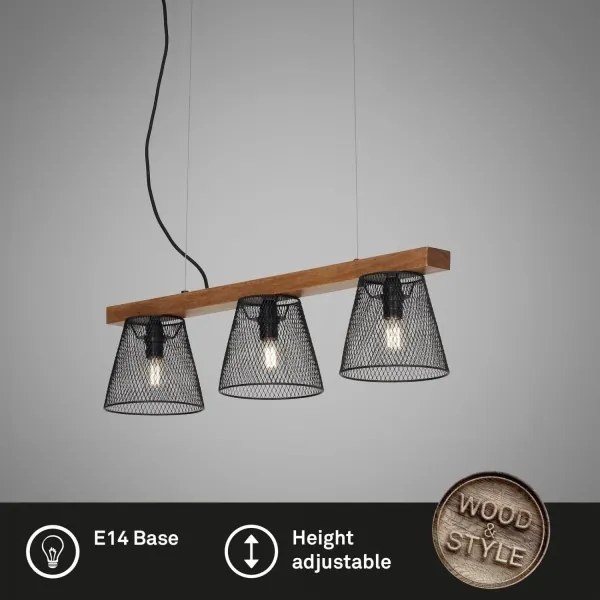 Briloner 4077-035 - Lampadario a sospensione con filo WOOD &amp; STYLE 3xE14/25W/230V