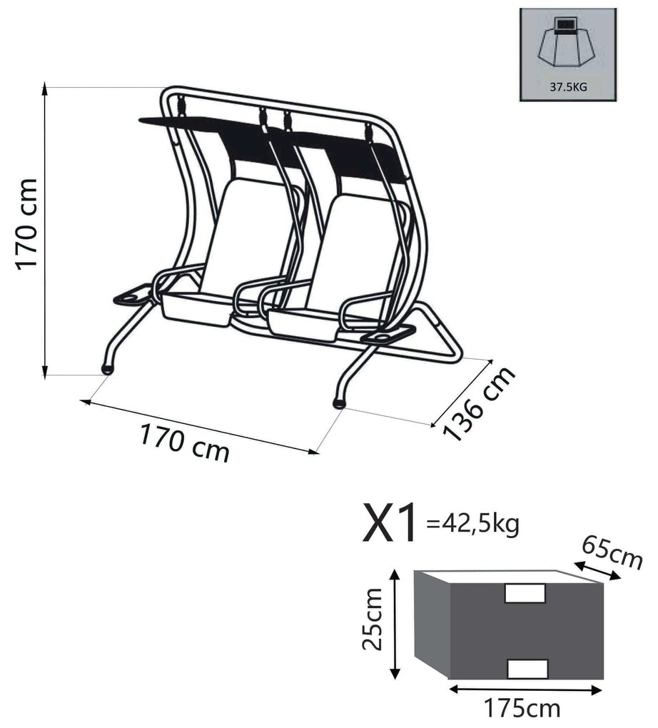 ANGLUS - dondolo da giardino con sedute separate