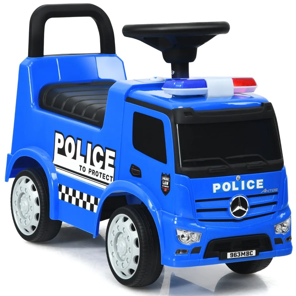 Costway Auto a spinta polizia per bambini con spazio di archiviazione, Scooter mercedes benz per interno ed esterno Blu