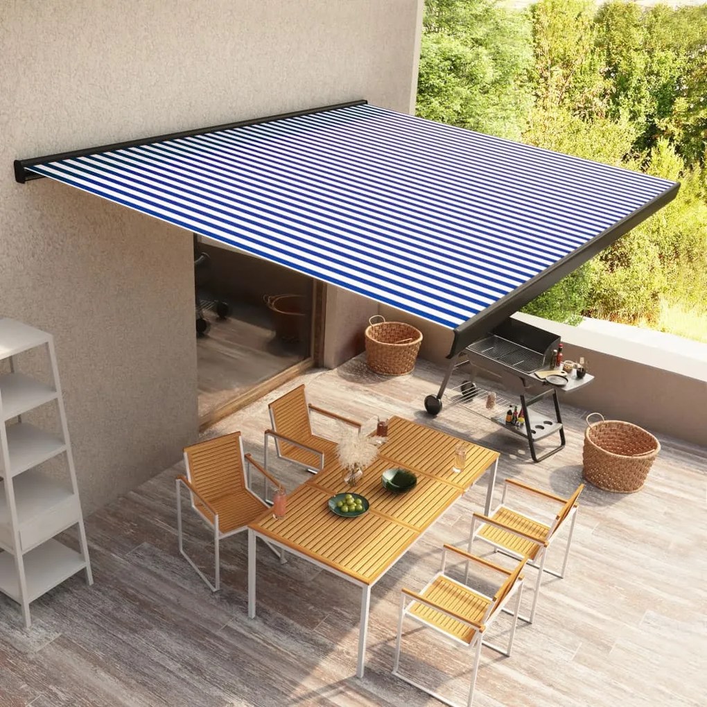 Tenda A Cassonetto Motorizzata 400x300 Cm Blu E Bianco /