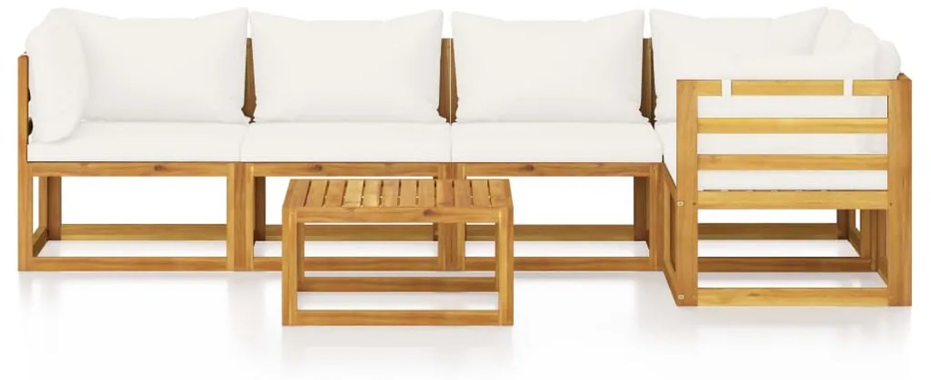 Set divani da giardino 6 pz con cuscini crema massello acacia